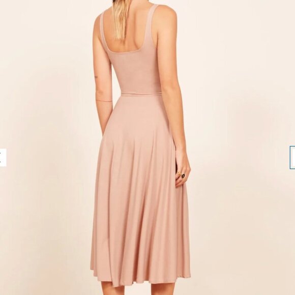 Reformation Jeans Rou Blush Pink Fit and Flare Midi Dress Minimalist Barbiecore - Picture 1 of 11